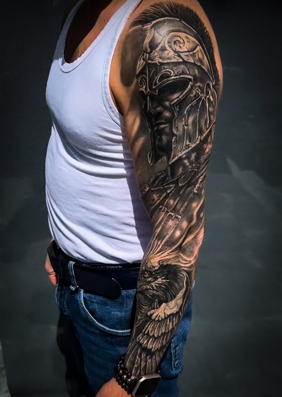 Full sleeve custom tattoo project multi-session at INKspire El Gouna